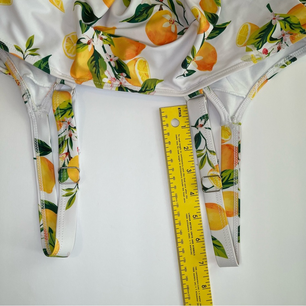 Swimsuit Lemon Print Tankini with Yellow Shorts Summer, Ruffles, Adjustable - Picture 12 of 14